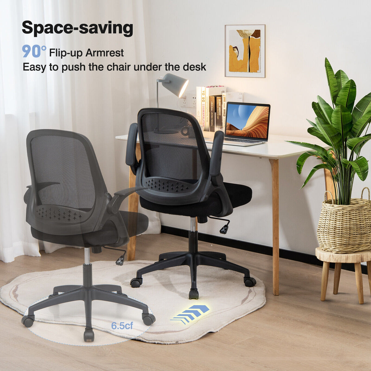 Mesh Office Chair with Flip-Up Armrests and Lumbar Support