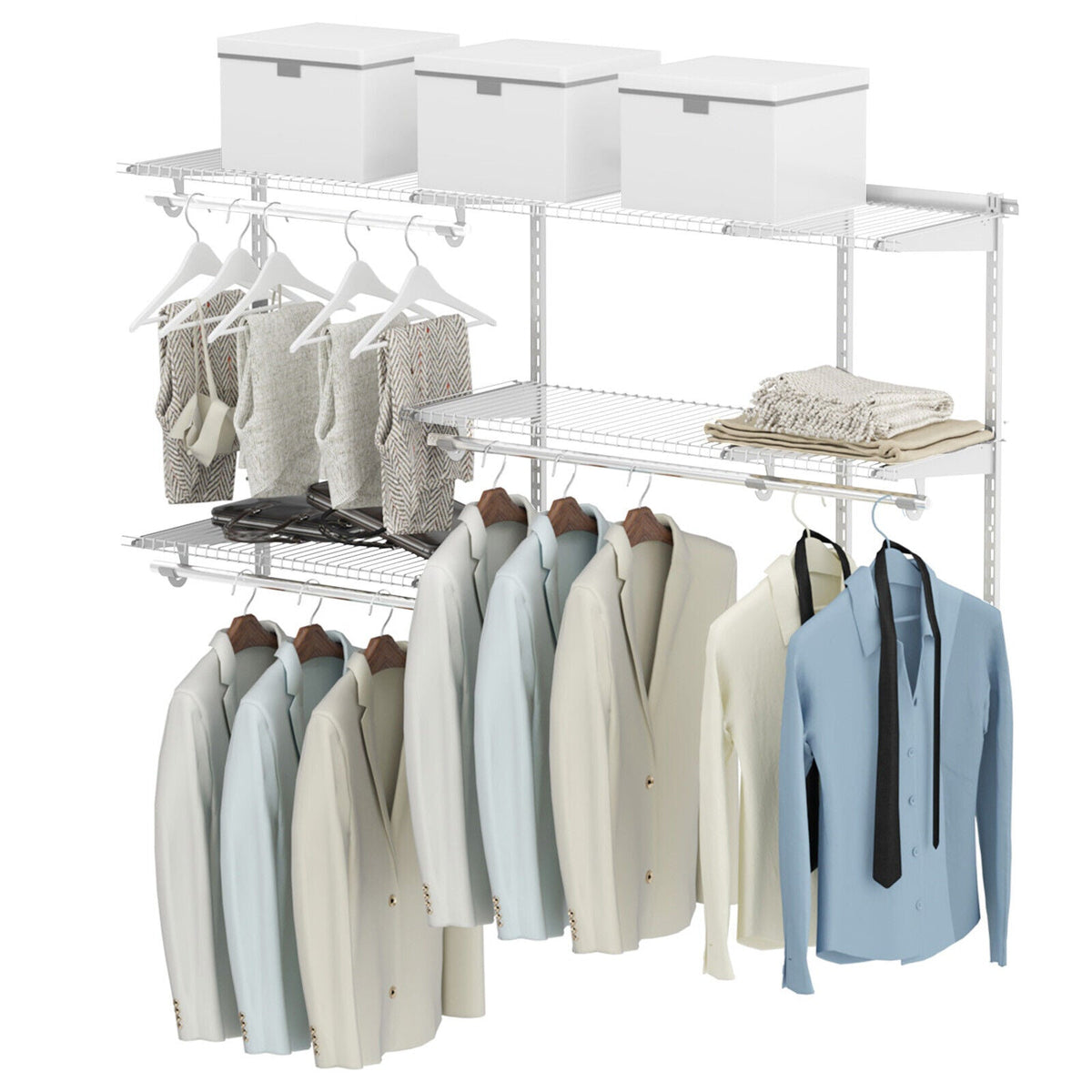 Custom Closet Organizer Kit 3 to 5 Feet Wall-Mounted Closet System with Hang Rod