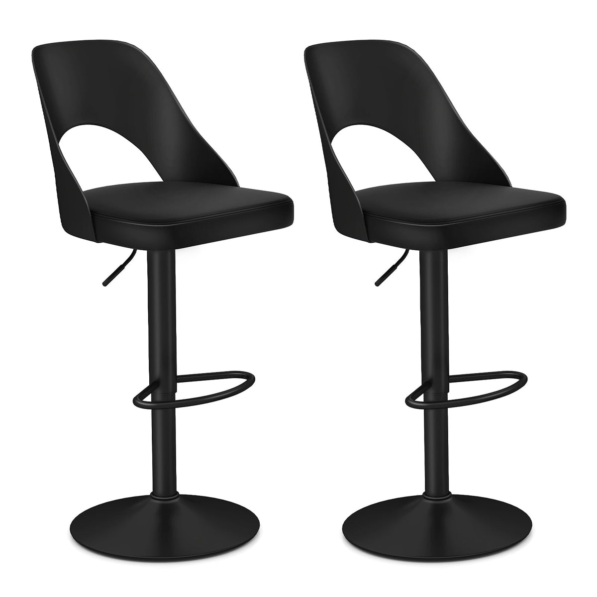 Bar Stools Set of 2 with Enlarged PU Leather Seat and Footrest
