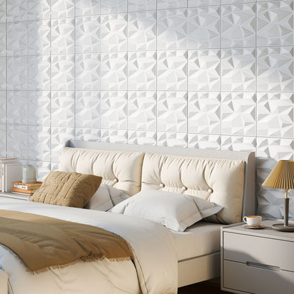 100-Pack 3D Wall Panels 12" x 12" PVC Interior Wall Decoration with Diamond Accent-White