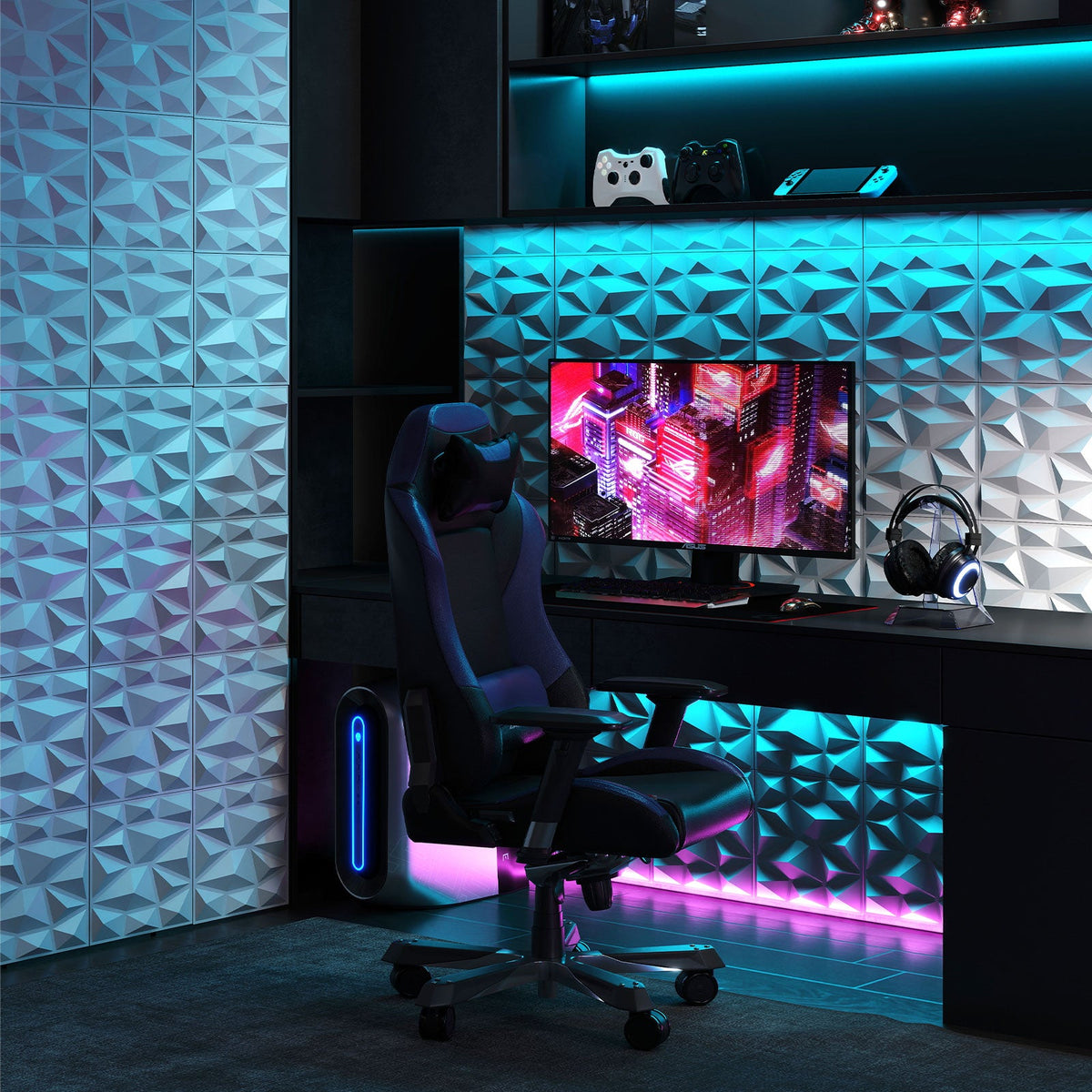 100-Pack 3D Wall Panels 12" x 12" PVC Interior Wall Decoration with Diamond Accent-White