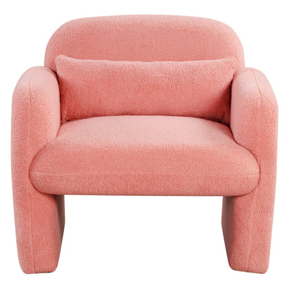 Modern Accent Chair and Marble Side Table Set - Pink Sherpa