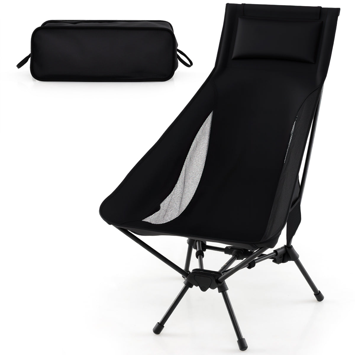 High Back Portable Camping Chair with Pillow and Carry Bag
