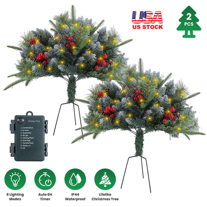 LED Christmas Tree Urn Filler with Lights and Timer - 2 Pack