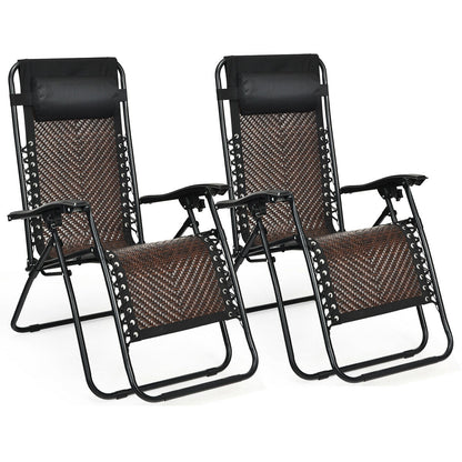 Folding Zero Gravity Lounge Chair Set - 2 Piece Rattan