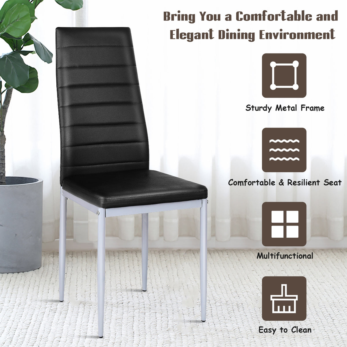 PVC Leather Dining Side Chairs Set of 4 - Black