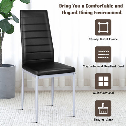 PVC Leather Dining Side Chairs Set of 4 - Black