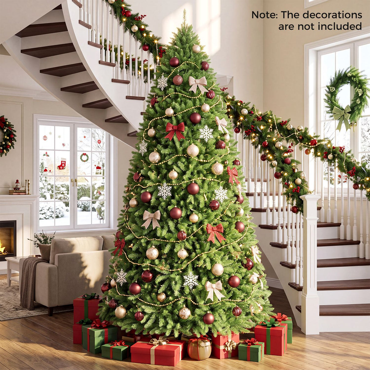 10 FT Pre-Lit Artificial Christmas Tree with 1100 Warm White LED Lights
