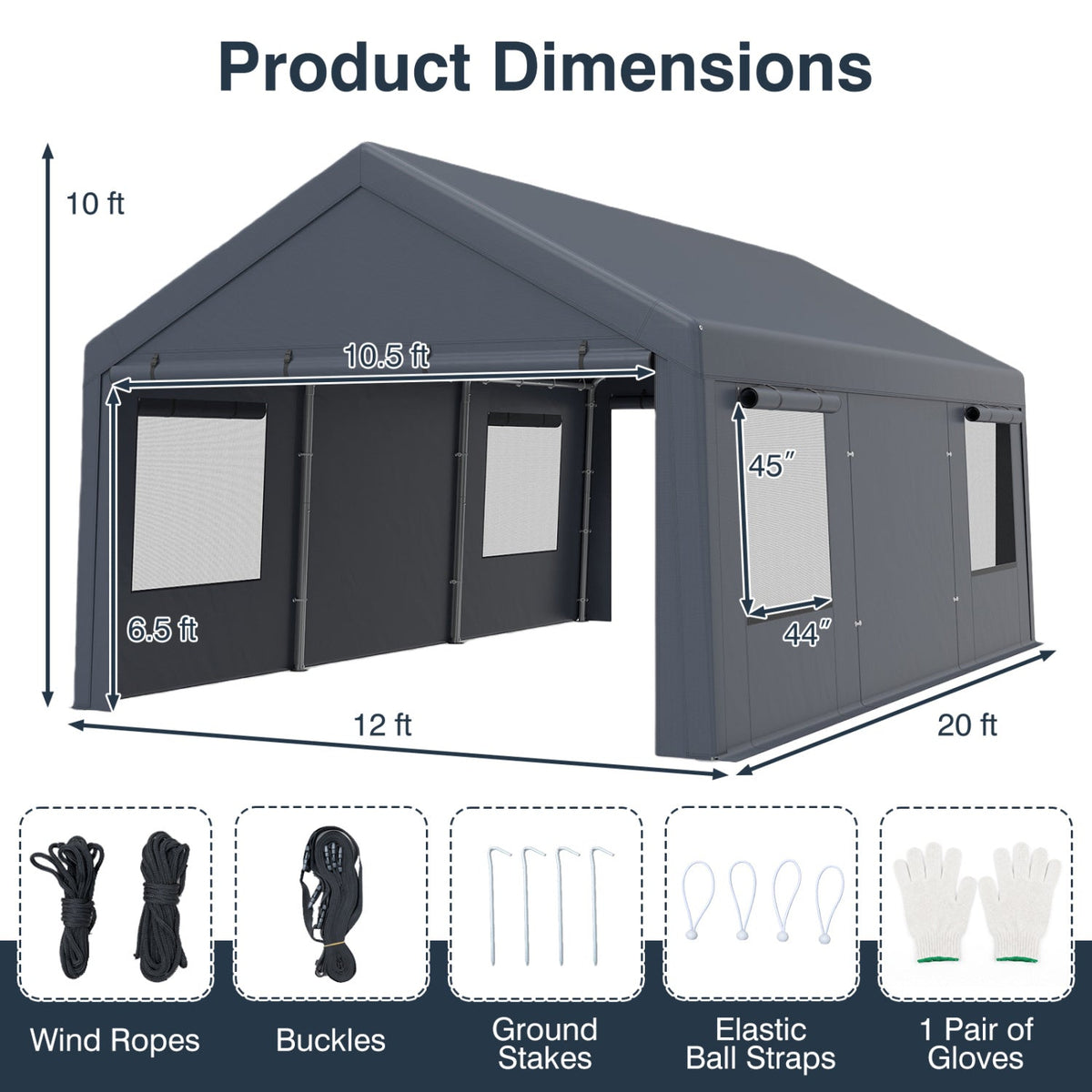 Portable Garage 10x20 FT with Dual Doors and Mesh Windows