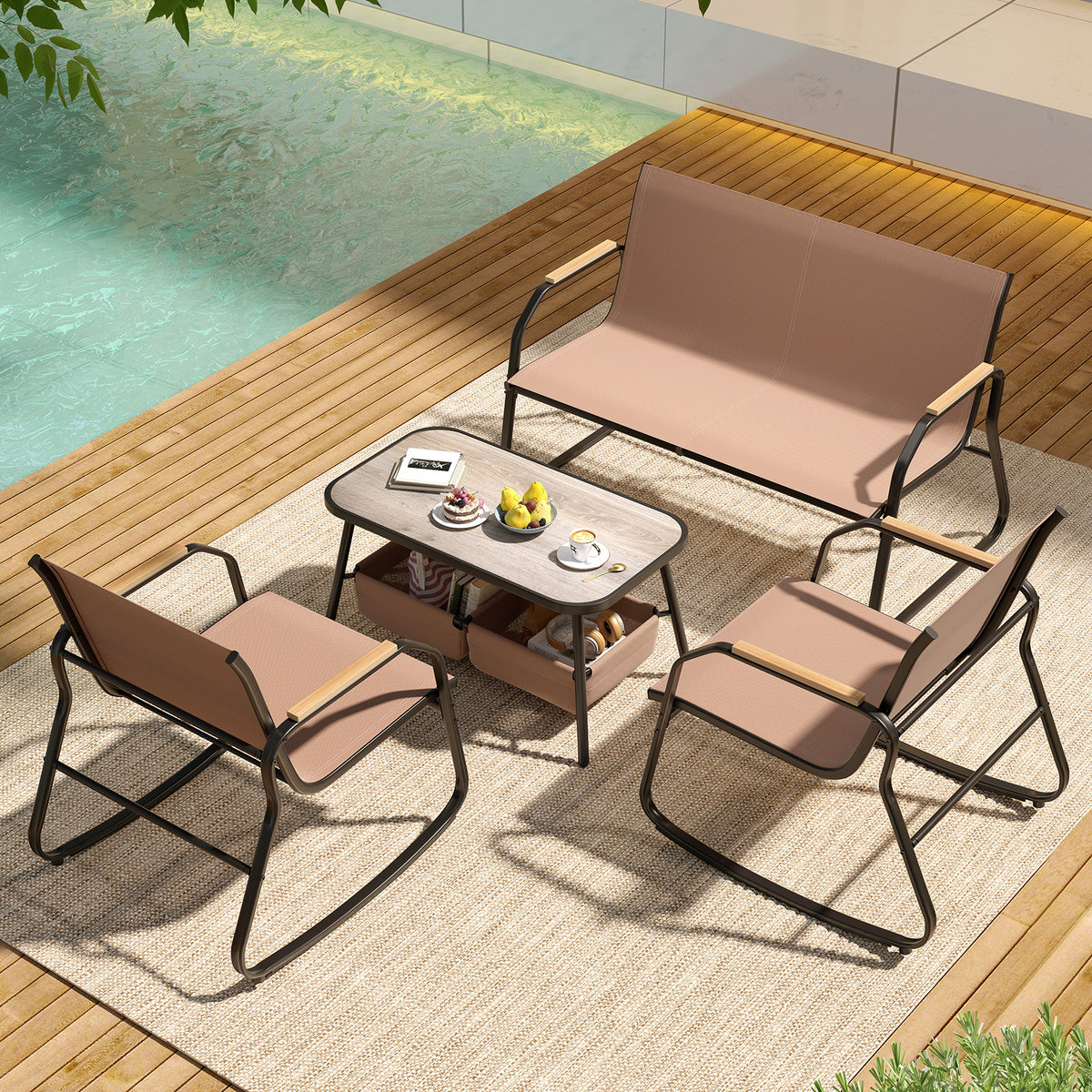 4-Piece Patio Conversation Set with Rocking Chairs & Loveseat