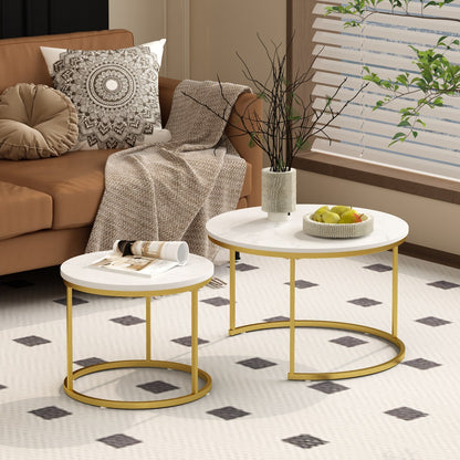 Nesting Coffee Table Set of 2 with Marble Pattern Tops