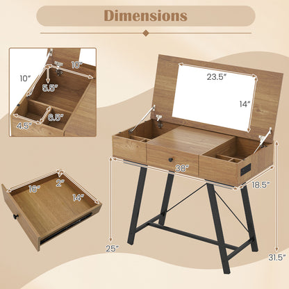 Vanity Desk with Flip Top Mirror and Power Outlets
