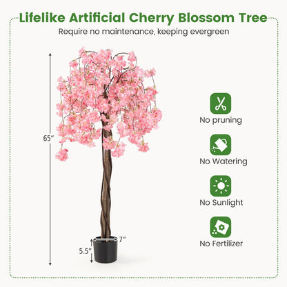 5.5 FT Tall Artificial Cherry Blossom Tree with Pink/White Flowers 1 Pack