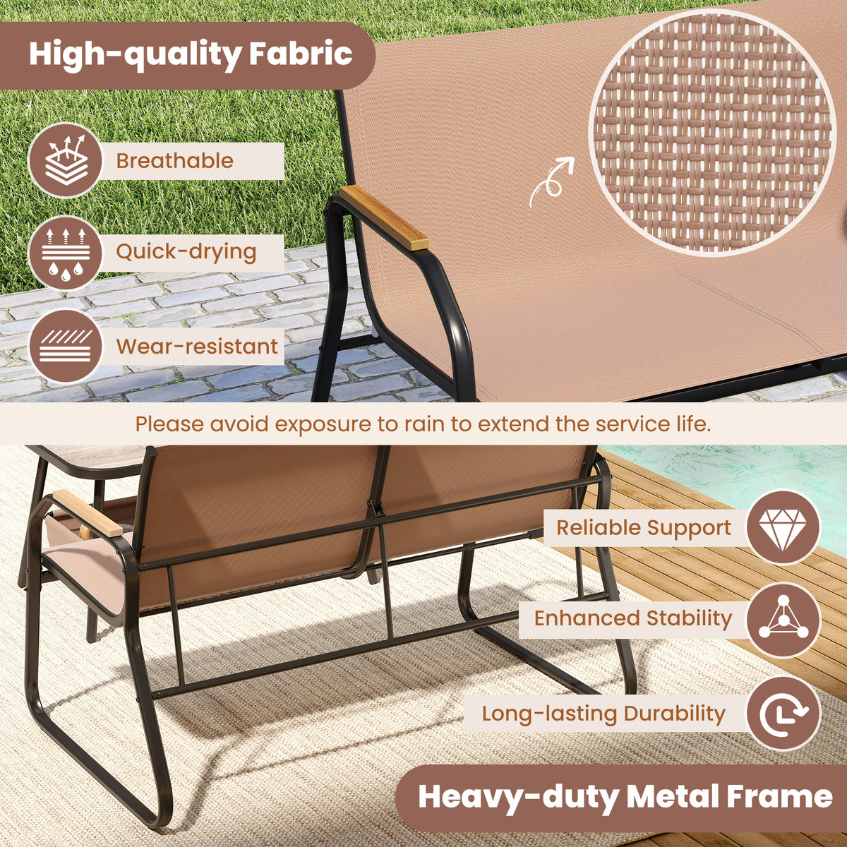 4-Piece Patio Conversation Set with Rocking Chairs & Loveseat