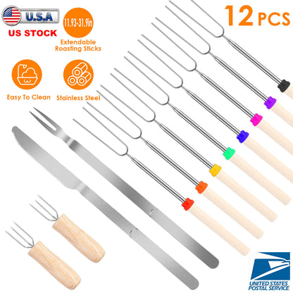 Extendable Marshmallow Roasting Sticks Set - 12 Piece