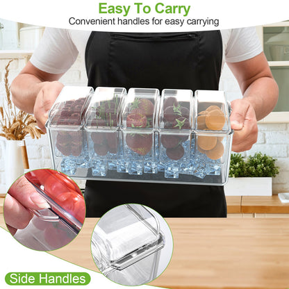 Ice Chilled Condiment Caddy with 5 Containers & Lids