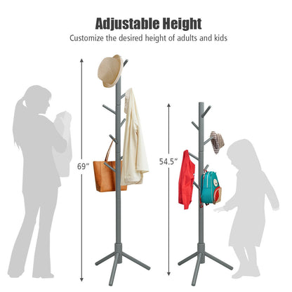 2 Heights Wooden Coat Rack with 8 Hooks