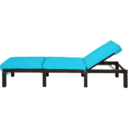 Adjustable Rattan Chaise Lounge with Cushion