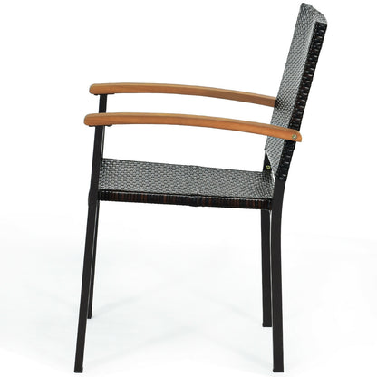 Outdoor Patio Dining Chairs Set of 4 with Rattan & Acacia Wood