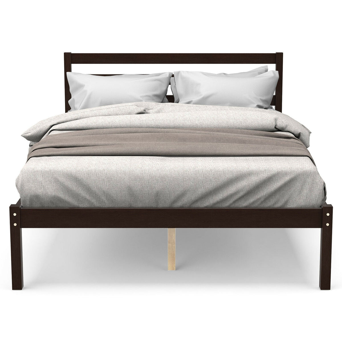 Full Size Bed frame Foundation with Solid Wooden Slat Suppor