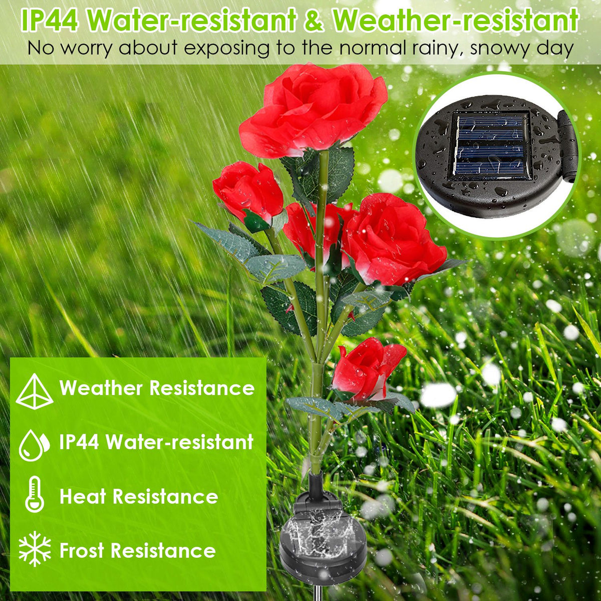 Solar Rose Flower Stake Lights - 2 Pack Outdoor Garden Decor