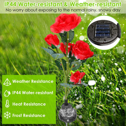 Solar Rose Flower Stake Lights - 2 Pack Outdoor Garden Decor