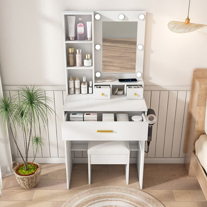 Vanity Desk Set with LED Lighted Mirror & Padded Stool