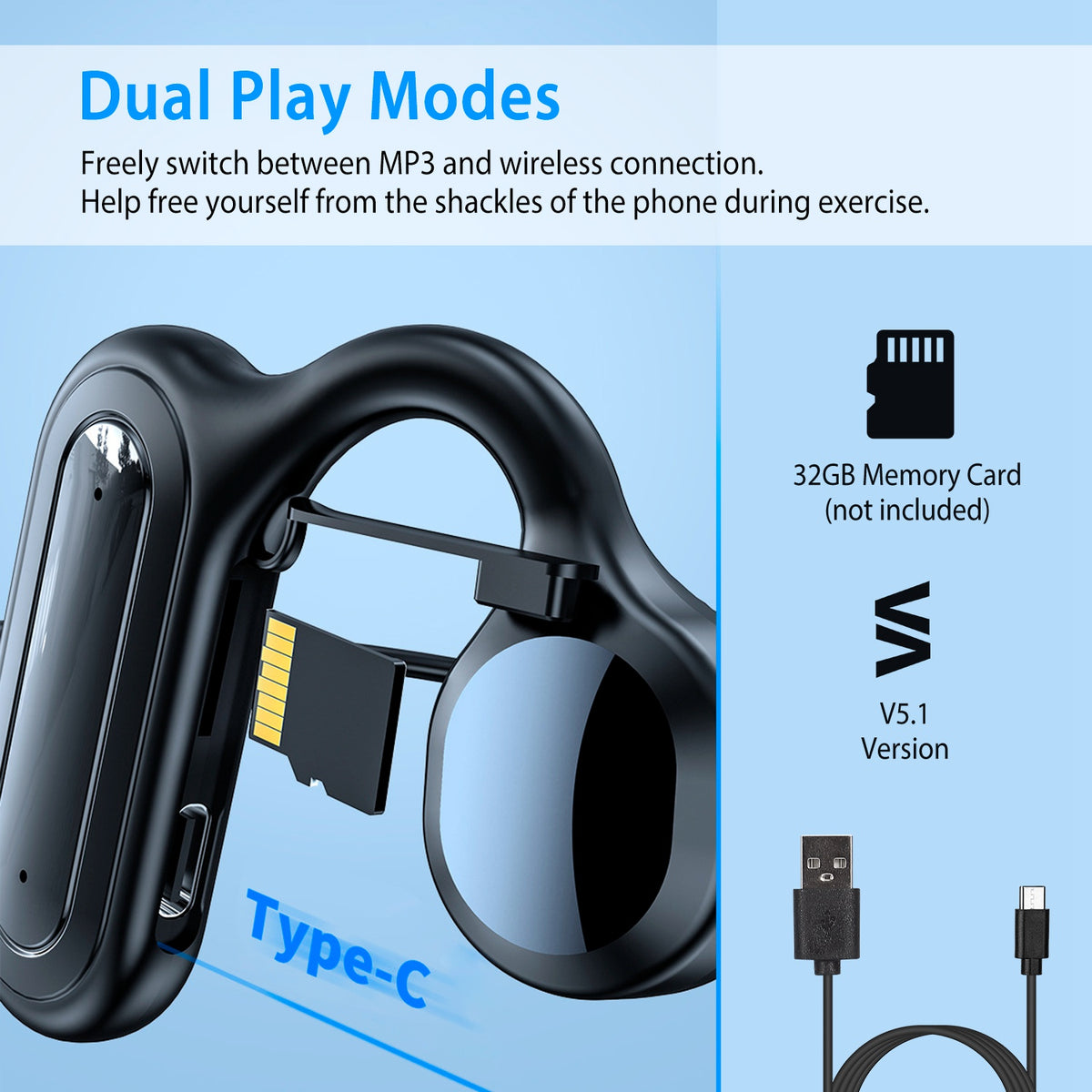 Bone Conduction Headphones Wireless Open Ear Sports Headset