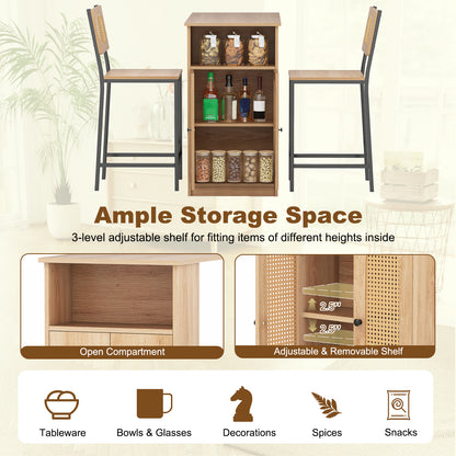 3-Piece Bar Table and Chairs Set with Storage Shelves