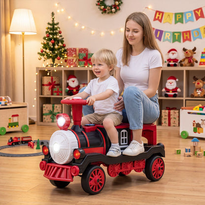 12V 2-Seater Ride on Toy with Train Whistle and Removable Chair