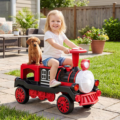 12V 2-Seater Ride on Toy with Train Whistle and Removable Chair