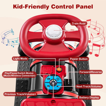 12V 2-Seater Ride on Toy with Train Whistle and Removable Chair