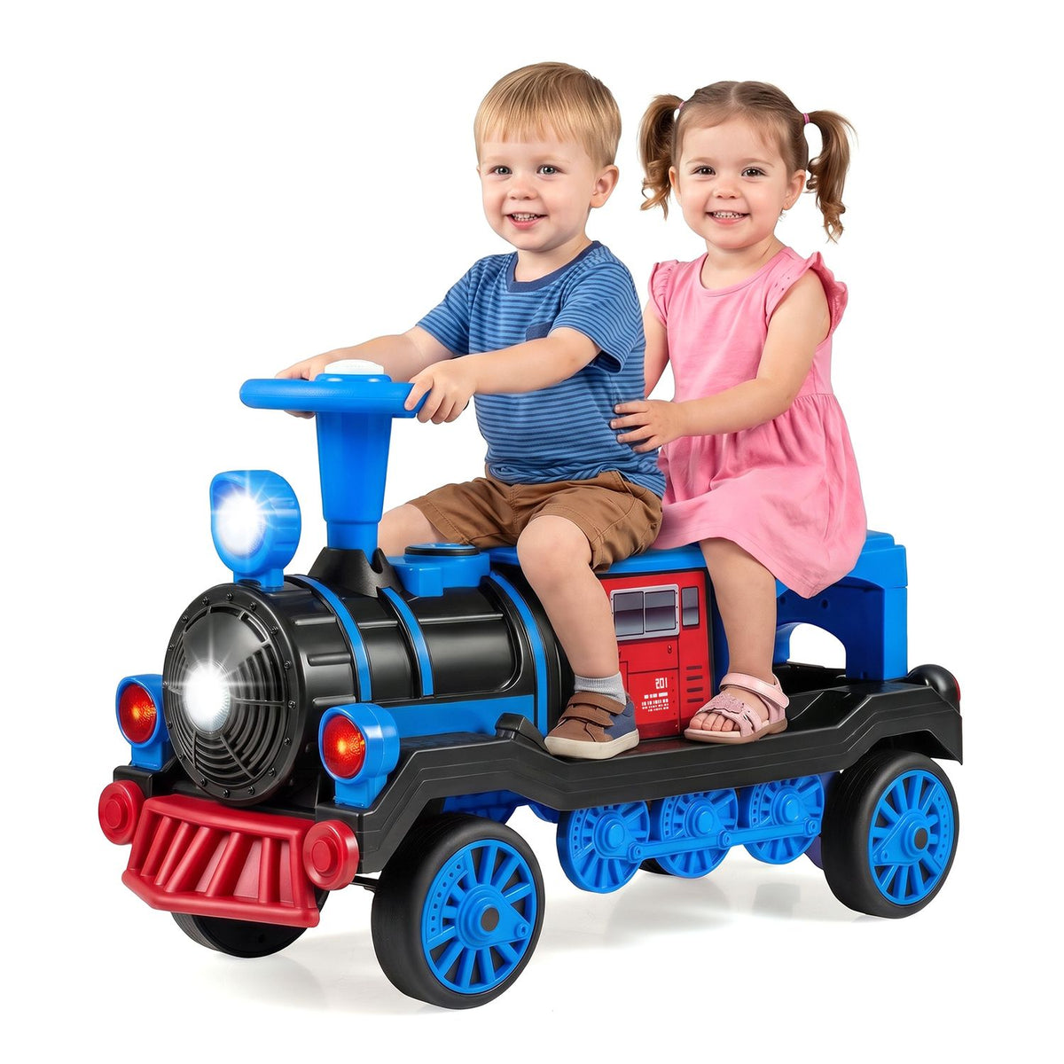 12V 2-Seater Ride on Toy with Train Whistle and Removable Chair