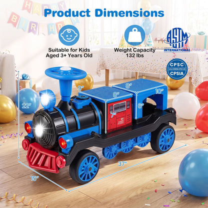 12V 2-Seater Ride on Toy with Train Whistle and Removable Chair