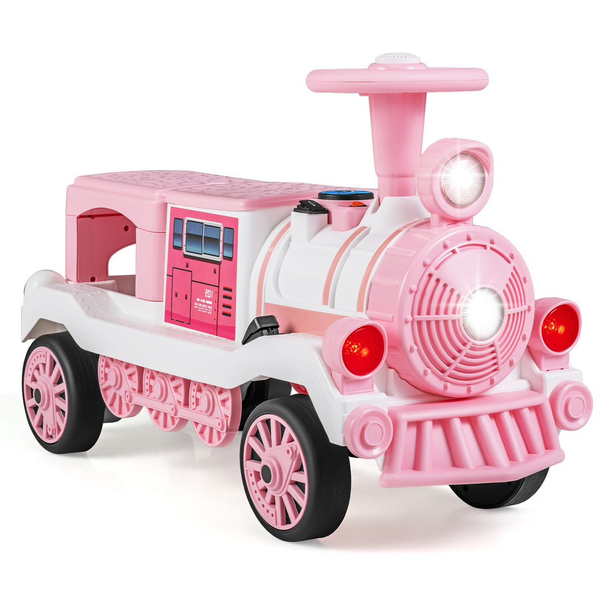 12V 2-Seater Ride on Toy with Train Whistle and Removable Chair