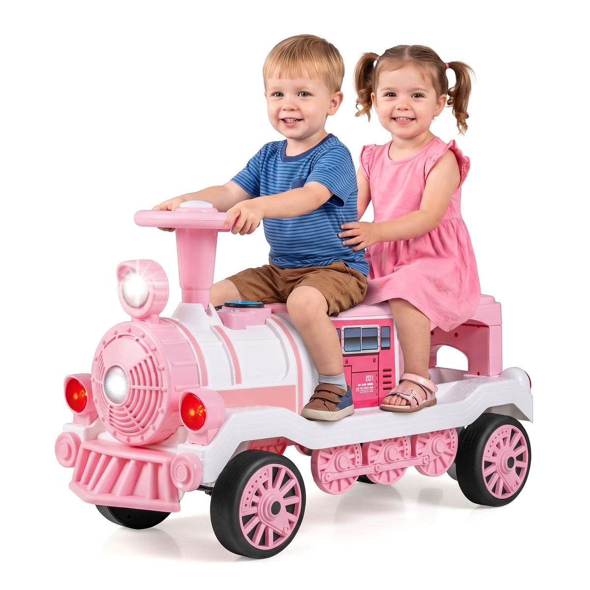 12V 2-Seater Ride on Toy with Train Whistle and Removable Chair