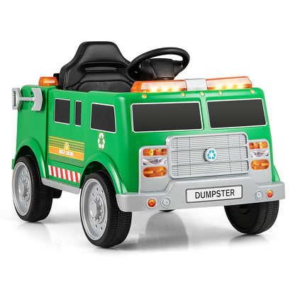 12V Battery Powered Electric Vehicle with Remote Control and Trash Bin-Green