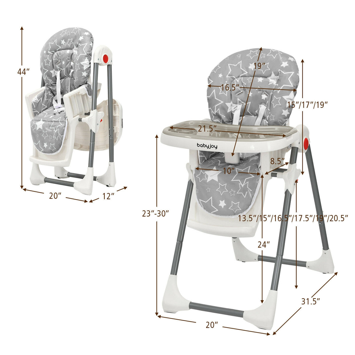 Folding Baby High Chair with 6-Level Height Adjustment