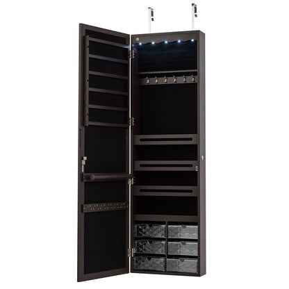Wall Mounted Jewelry Armoire with LED Mirror - 47.5" Brown