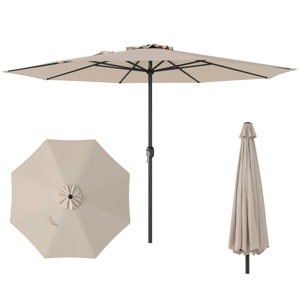 12 Feet Patio Umbrella with Crank Handle and 8 Sturdy Ribs