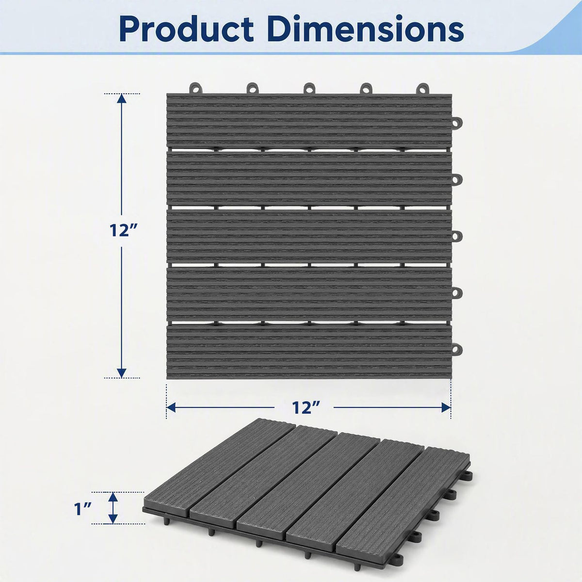12” x 12” Waterproof PP Plastic Interlocking Deck Tiles for Patio Set of 2-Gray