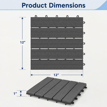 12” x 12” Waterproof PP Plastic Interlocking Deck Tiles for Patio Set of 2-Gray
