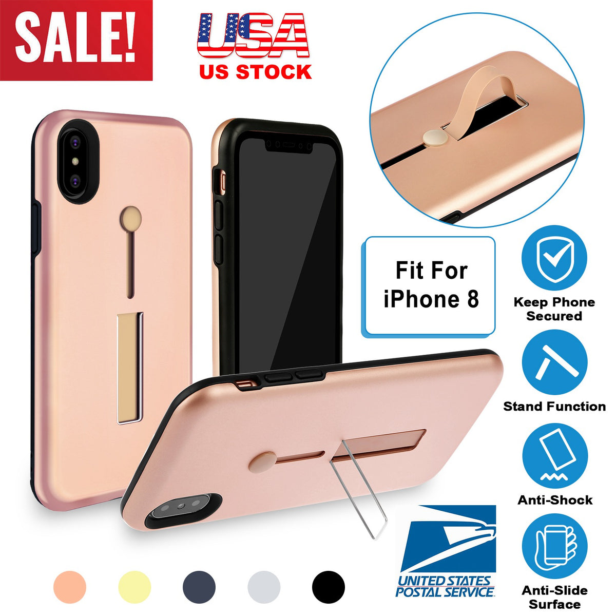iPhone 8 Case with Finger Strap and Kickstand