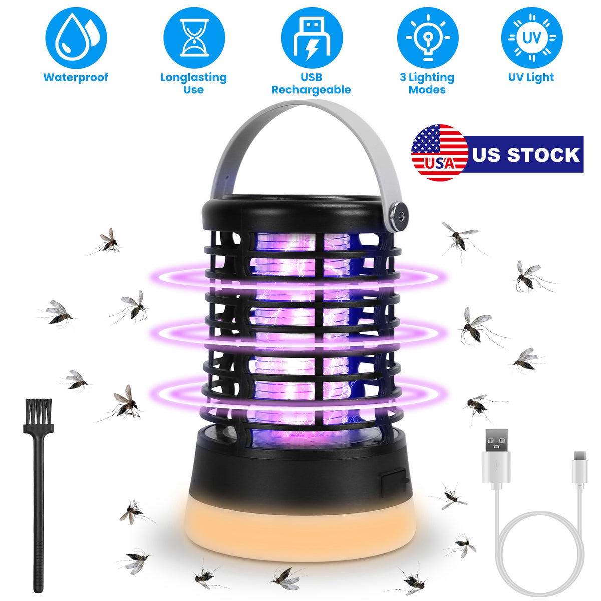 Rechargeable Bug Zapper Light with 3 Lighting Modes