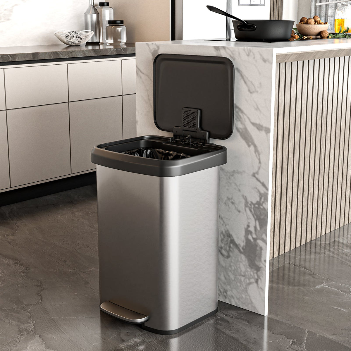 13.2 Gallon Step Trash Can with Soft Close Lid and Deodorizer Compartment