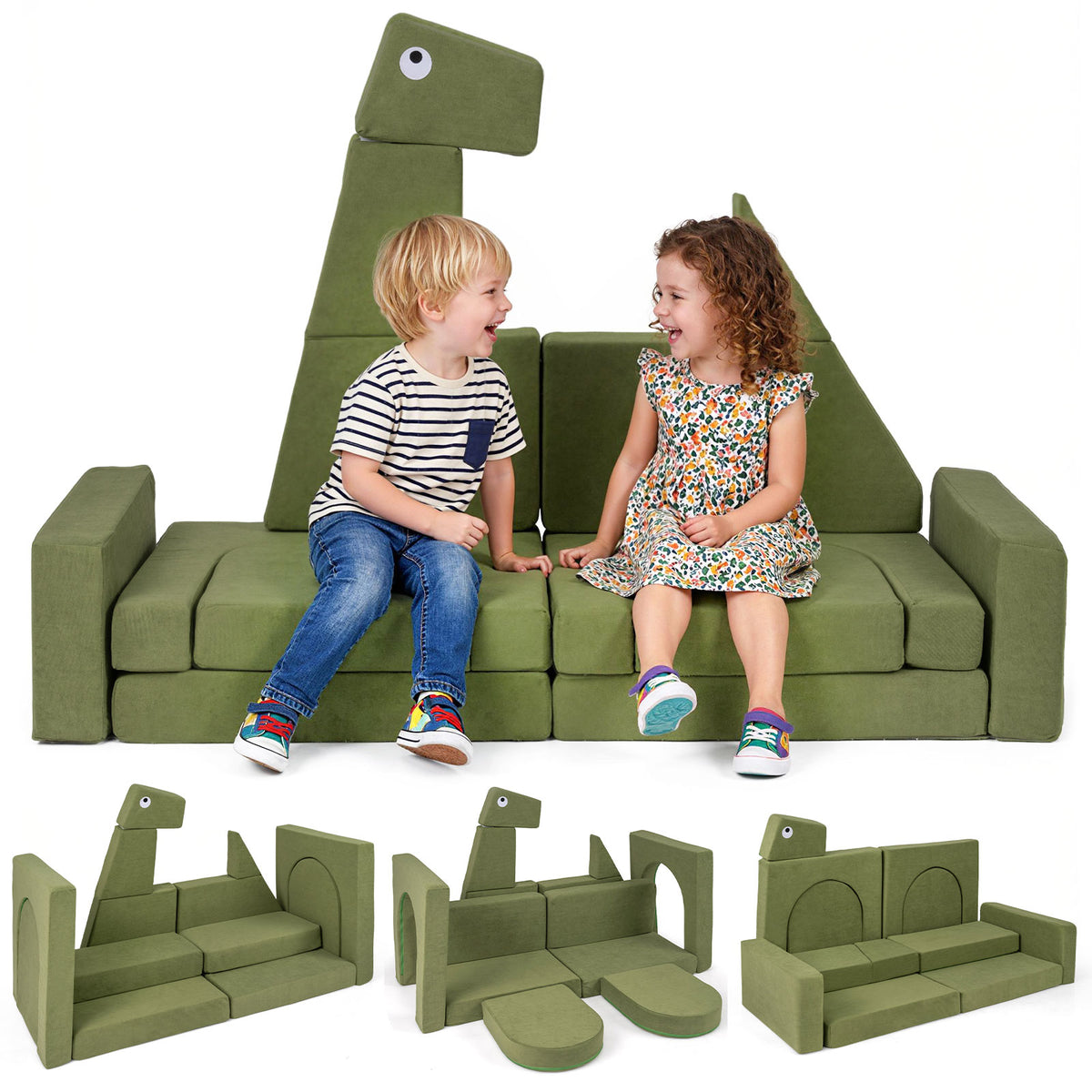 13-Piece Modular Kids Play Couch - Soft Velvet Foam Set