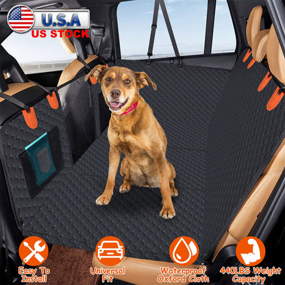 Dog Car Back Seat Cover with Mesh Window & Storage Bags