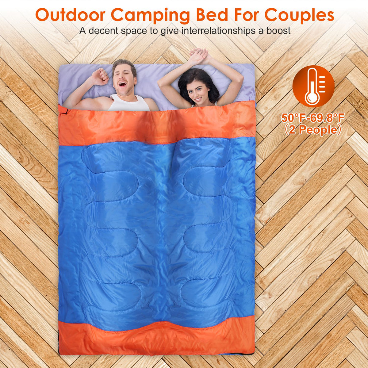 Double Sleeping Bag for 2-3 People - Water Resistant Cotton