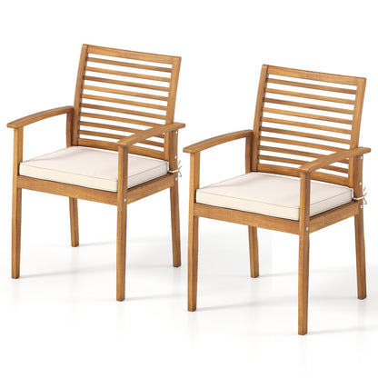 Acacia Wood Patio Dining Chairs Set of 2 with Cushions