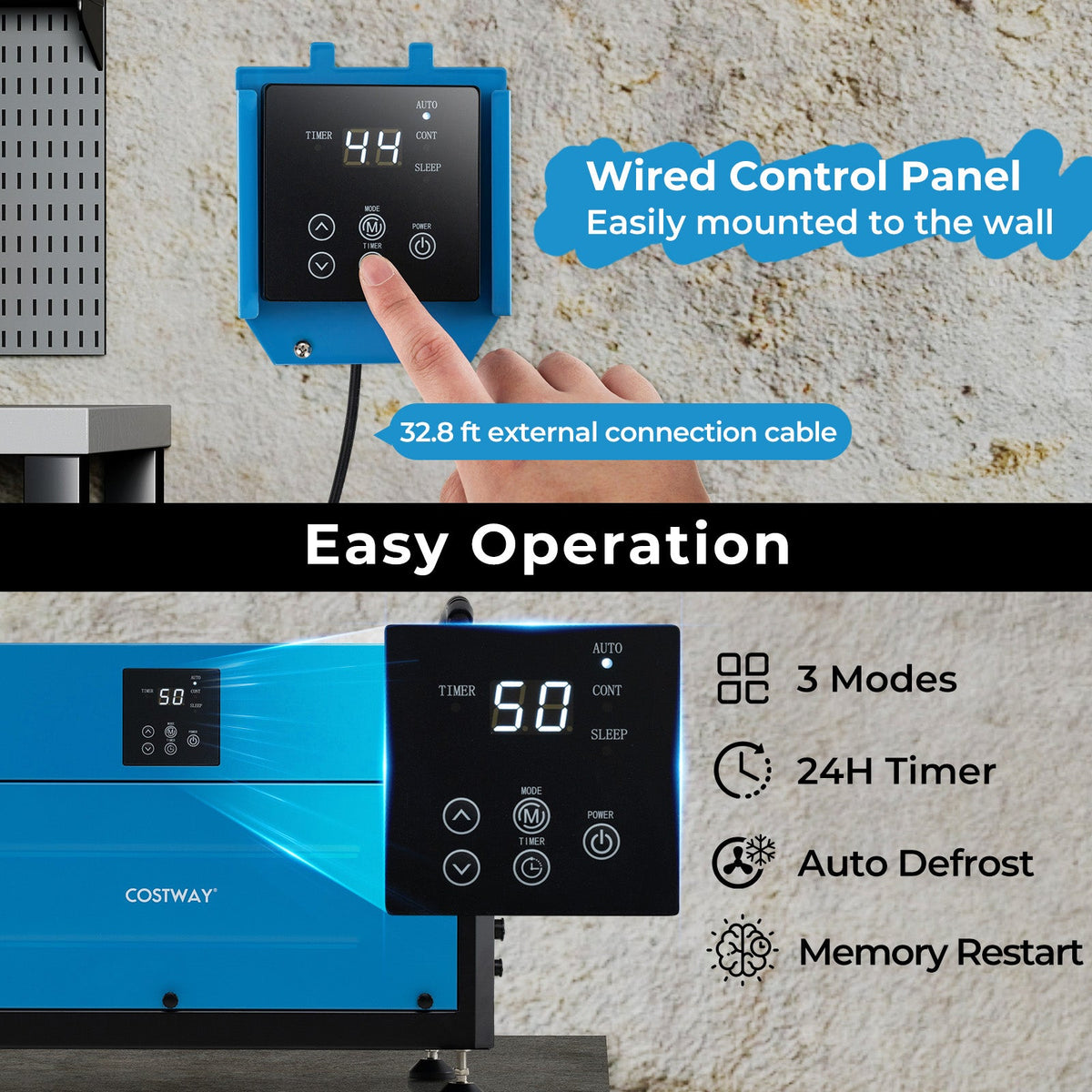 155 Pint Crawl Space Dehumidifier with 3 Modes and 24H Timer